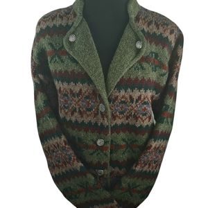 RALPH LAUREN FAIR ISLE HANDKNIT WOOL CARDIGAN SWEATER SIZE L.